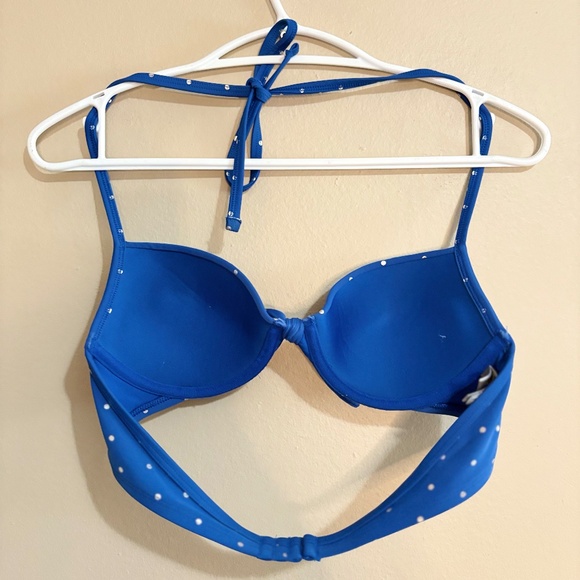 Aerie 34B Vibrant Blue & Silver Polkadot Push Up Halter Bikini Top - Picture 9 of 13